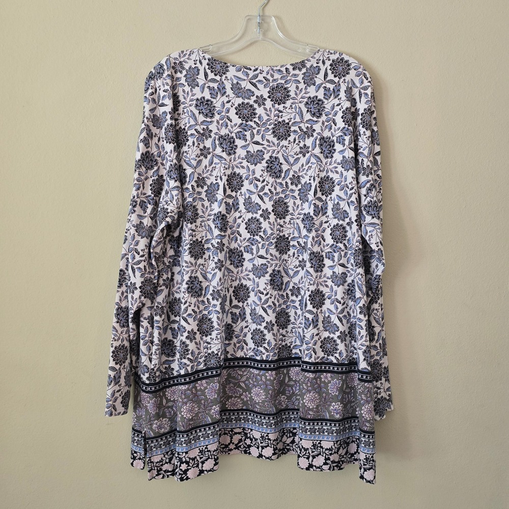 J. Jill Simply Supima Cotton Floral Crew Neck Tunic Top Blue White 2X Womens - Picture 5 of 8